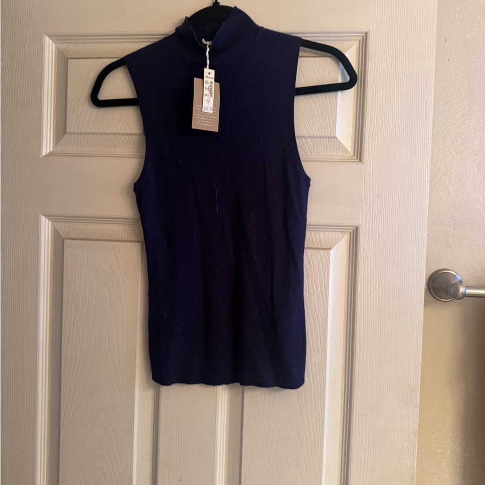 Madewell Sleeveless Ribbed Mock Neck Tank - Navy Blue